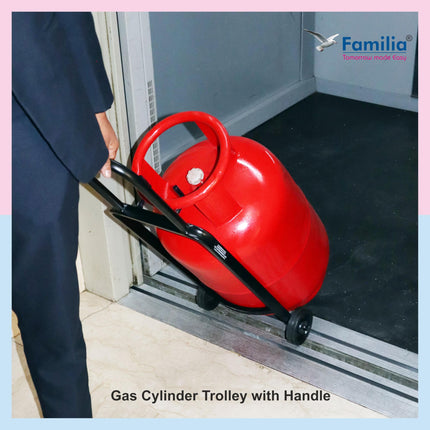 Familia- Steel Heavy Duty LPG Gas Cylinder Trolley with Wheels & Hooks - Easy Grip for Effortless Pickup Carry and Transfer - Robust and Durable Construction (Black) 