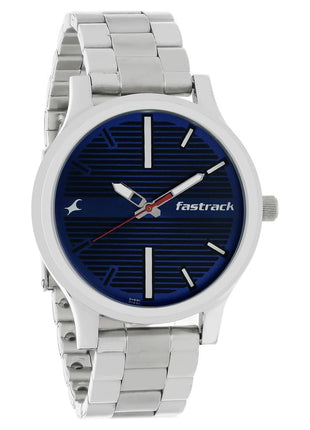 Fastrack Fundamentals Quartz Analog Blue Dial Stainless Steel Strap Watch for Guys-NS38051SM03 