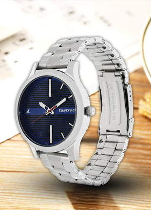 Fastrack Fundamentals Quartz Analog Blue Dial Stainless Steel Strap Watch for Guys-NS38051SM03 