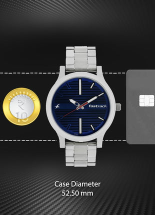 Fastrack Fundamentals Quartz Analog Blue Dial Stainless Steel Strap Watch for Guys-NS38051SM03 