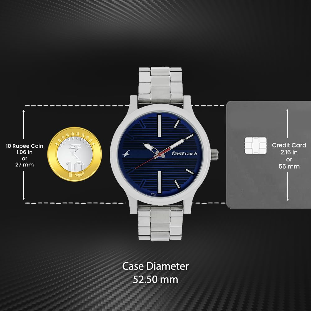 Fastrack Fundamentals Quartz Analog Blue Dial Stainless Steel Strap Watch for Guys-NS38051SM03 