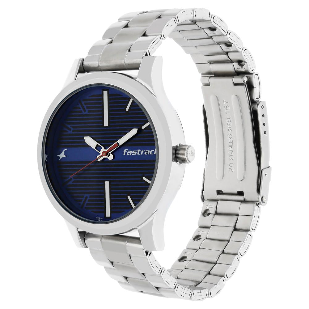 Fastrack Fundamentals Quartz Analog Blue Dial Stainless Steel Strap Watch for Guys-NS38051SM03 