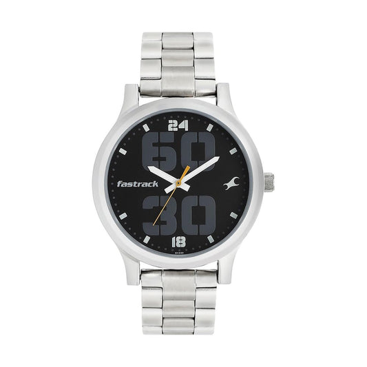 Fastrack Men Bold Quartz Analog Black Dial Stainless Steel Strap Watch for Guys-NS38051SM07 