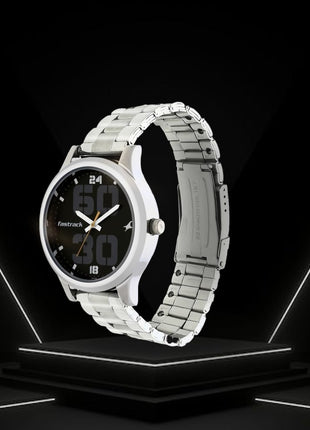 Fastrack Men Bold Quartz Analog Black Dial Stainless Steel Strap Watch for Guys-NS38051SM07 