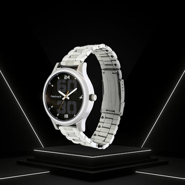 Fastrack Men Bold Quartz Analog Black Dial Stainless Steel Strap Watch for Guys-NS38051SM07