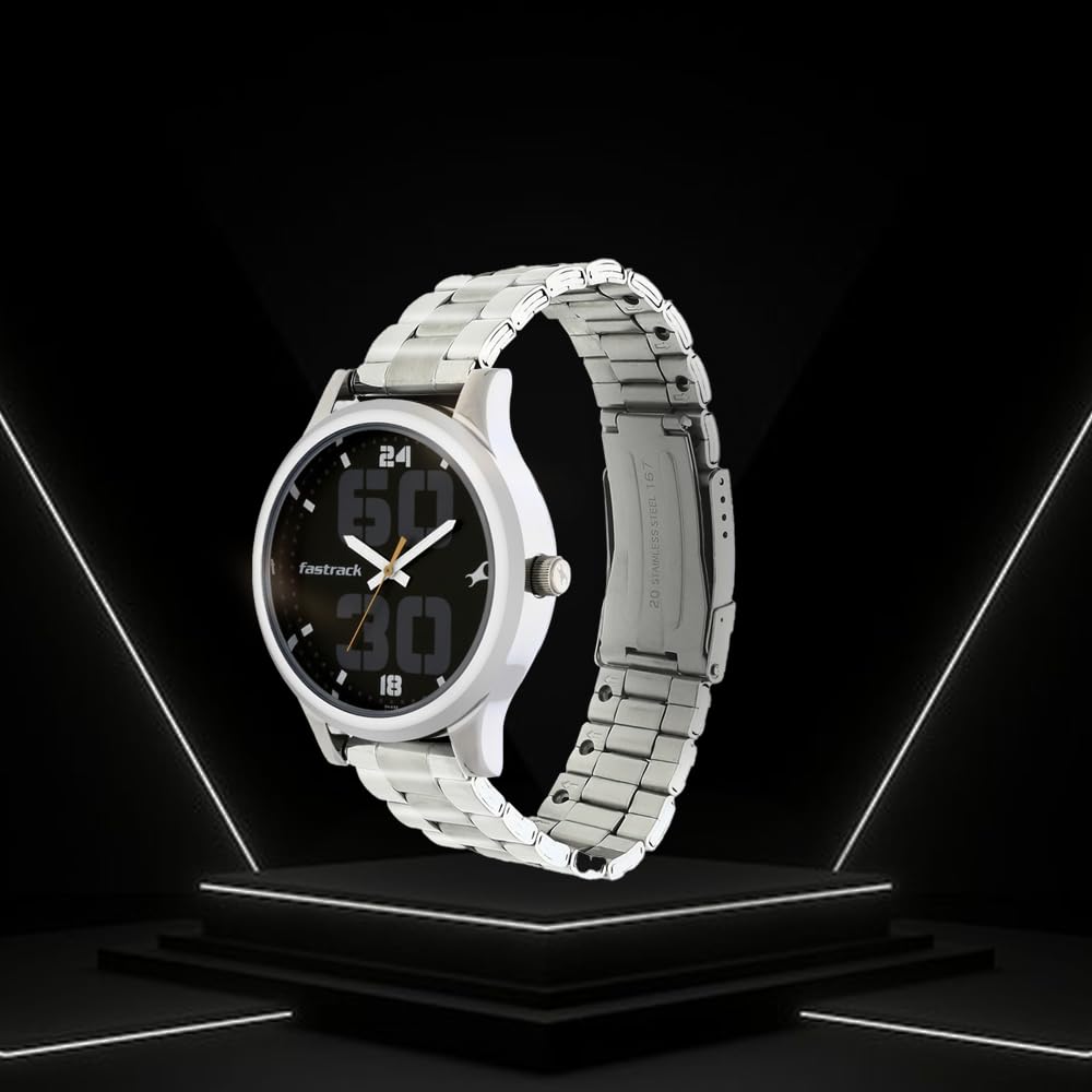 Fastrack Men Bold Quartz Analog Black Dial Stainless Steel Strap Watch for Guys-NS38051SM07 