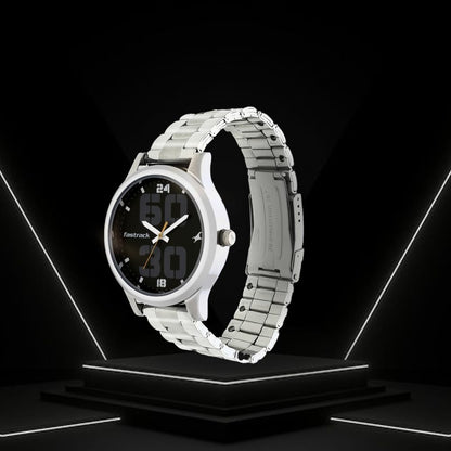 Fastrack Men Bold Quartz Analog Black Dial Stainless Steel Strap Watch for Guys-NS38051SM07 