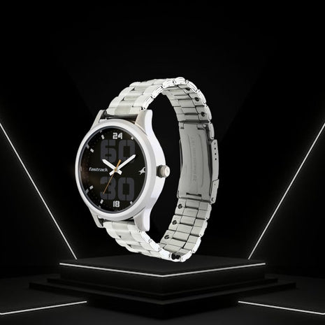 Fastrack Men Bold Quartz Analog Black Dial Stainless Steel Strap Watch for Guys-NS38051SM07 