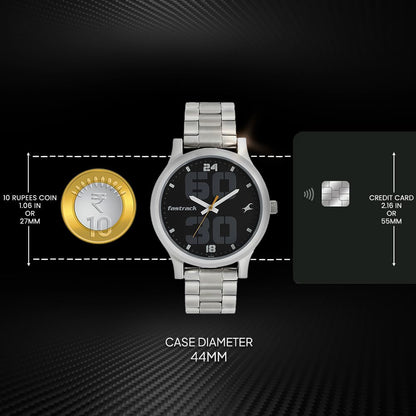 Fastrack Men Bold Quartz Analog Black Dial Stainless Steel Strap Watch for Guys-NS38051SM07 