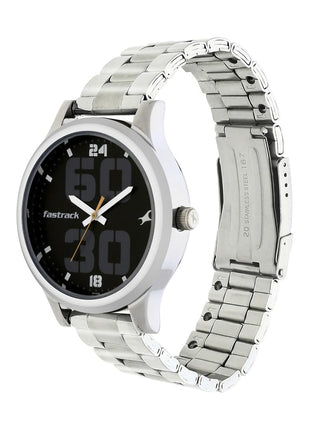 Fastrack Men Bold Quartz Analog Black Dial Stainless Steel Strap Watch for Guys-NS38051SM07 
