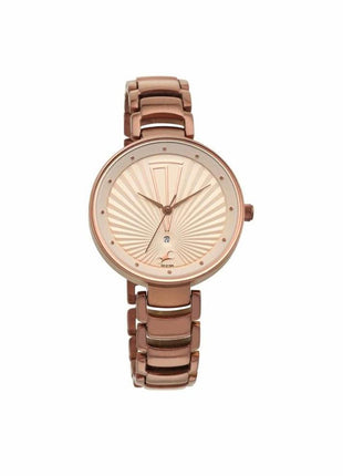 Fastrack Ruffles Quartz Analog with Date Beige Dial Stainless Steel Strap Watch for Girls-NS6216QM01 