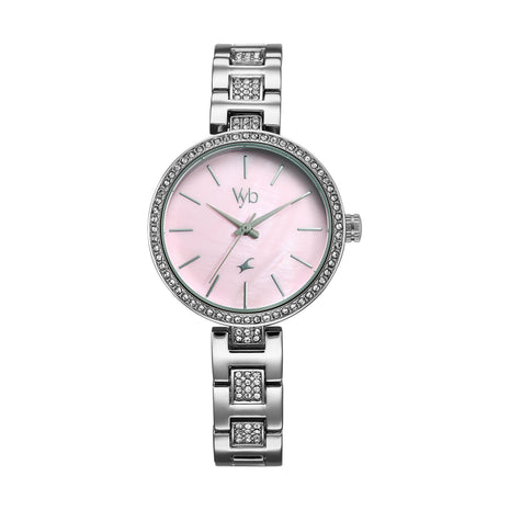 Fastrack Vyb Quartz Analog Pink MOP Dial Steel Alloy Strap Watch for Women-FV60055SM01W 