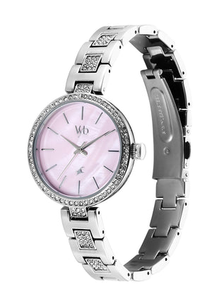 Fastrack Vyb Quartz Analog Pink MOP Dial Steel Alloy Strap Watch for Women-FV60055SM01W 