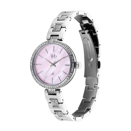 Fastrack Vyb Quartz Analog Pink MOP Dial Steel Alloy Strap Watch for Women-FV60055SM01W 
