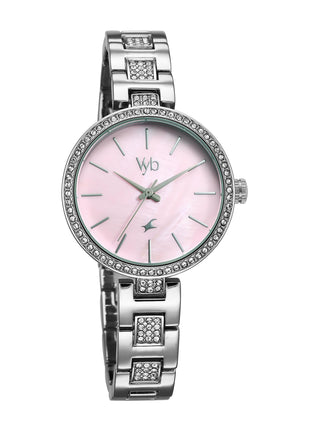 Fastrack Vyb Quartz Analog Pink MOP Dial Steel Alloy Strap Watch for Women-FV60055SM01W 
