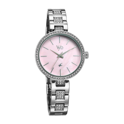 Fastrack Vyb Quartz Analog Pink MOP Dial Steel Alloy Strap Watch for Women-FV60055SM01W 