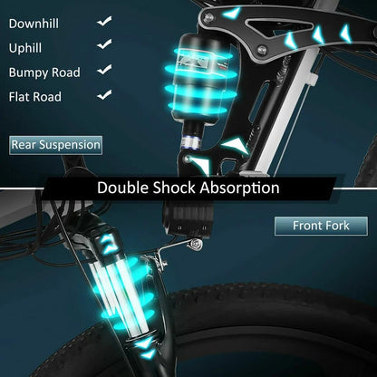 Fat Tyre Foldable Cycles for Adults & Unisex26 * 4T Dual Suspension Shimano Gear Cycle (Black) Inches,Folding Bike, 18 Inches 