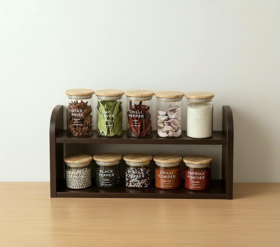 FireBees Modular Kitchen Organizer Rack | Masala Stand for Kitchen Corner | Wooden Rack for Kitchen Storage | Kitchens Rack Stand | Spice Rack Wooden | Counter Top Shelf Organiser 4X14X8 INCH 