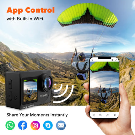 FitSpark Eagle i15 Pro Max Real 4K30FPS Dual Touch Screens WiFi Action Camera Advanced Chipset Sony Sensor EIS 2.0 Stabilization Wide-Angle Supports External MIC Bike Helmet Camera for Moto Vlogging 