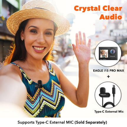 FitSpark Eagle i15 Pro Max Real 4K30FPS Dual Touch Screens WiFi Action Camera Advanced Chipset Sony Sensor EIS 2.0 Stabilization Wide-Angle Supports External MIC Bike Helmet Camera for Moto Vlogging 