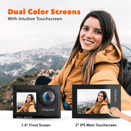 FitSpark Eagle i15 Pro Max Real 4K30FPS Dual Touch Screens WiFi Action Camera Advanced Chipset Sony Sensor EIS 2.0 Stabilization Wide-Angle Supports External MIC Bike Helmet Camera for Moto Vlogging 