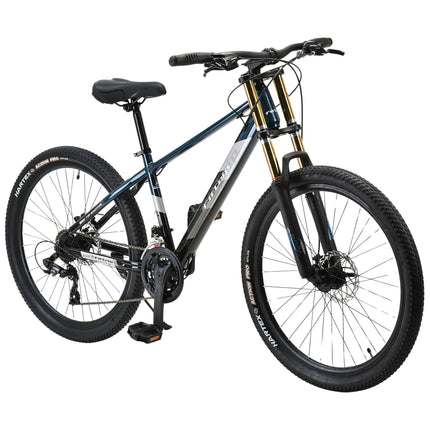 FitTrip Adult Super Dominator 26 Inch Stunt MTB,21 SPD Shimano Gearset | Imported Double Crown Suspension | Jak 7 Dual Disk Brakes | Dual Tone Paintjob with Crystals | Stunt Cycle (Mariana Teal Blue) 