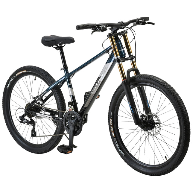 FitTrip Adult Super Dominator 26 Inch Stunt MTB,21 SPD Shimano Gearset | Imported Double Crown Suspension | Jak 7 Dual Disk Brakes | Dual Tone Paintjob with Crystals | Stunt Cycle (Mariana Teal Blue) 