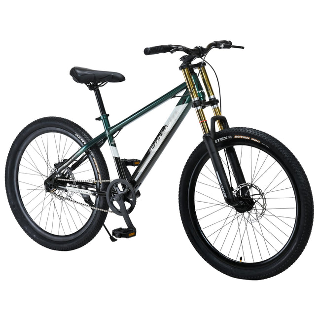 FitTrip Adult Super Dominator Non Gear | 26 Inch Stunt MTB | Imported Double Crown Suspension | 180MM Jak 7 Dual Disk Brakes | Best Single Speed Stunt Cycle (British Racing Green) 