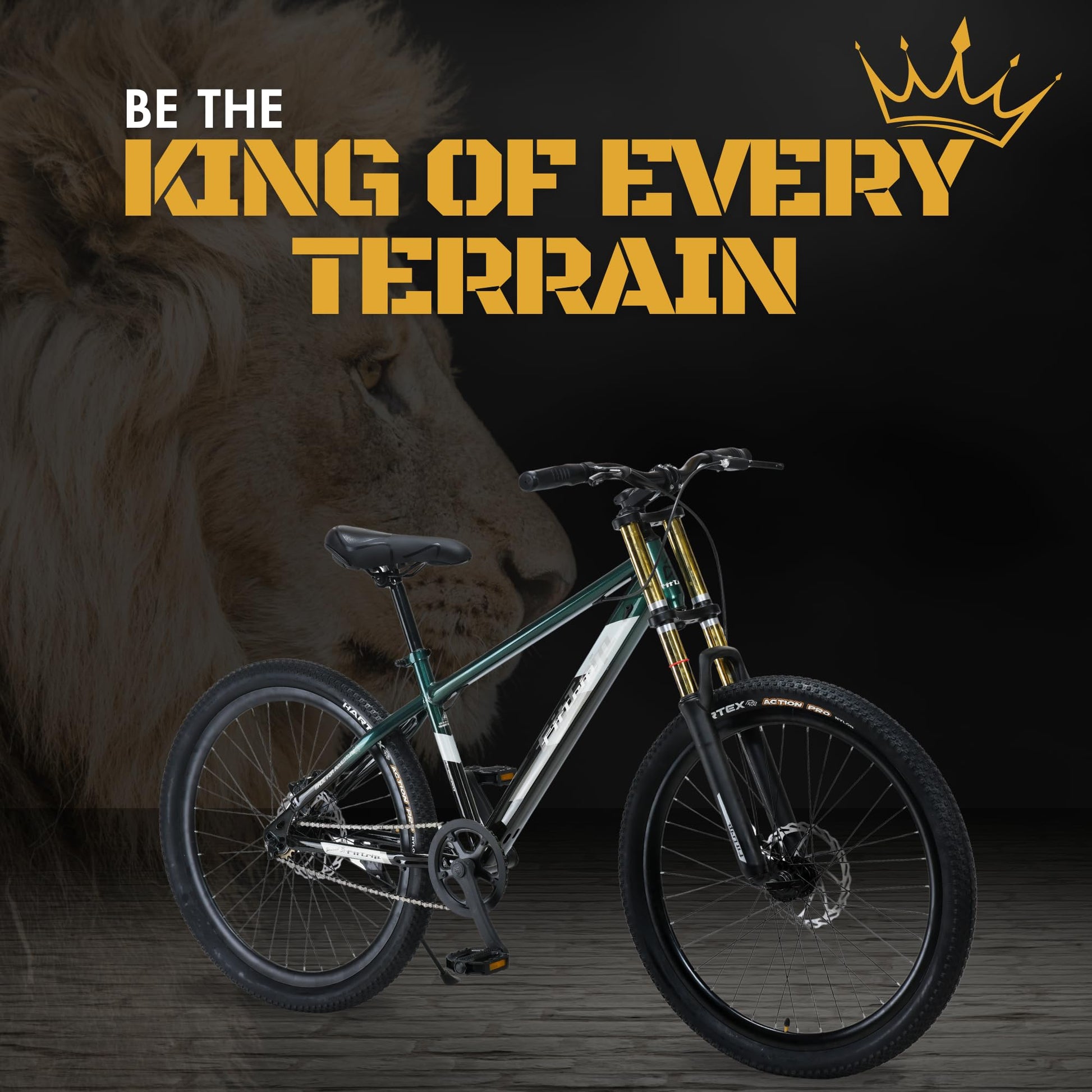 FitTrip Adult Super Dominator Non Gear | 26 Inch Stunt MTB | Imported Double Crown Suspension | 180MM Jak 7 Dual Disk Brakes | Best Single Speed Stunt Cycle (British Racing Green) 