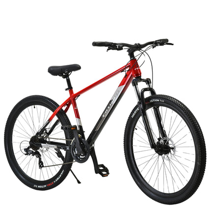 FitTrip Dominator 29 Inch MTB Cycle for Men | 21 SPD Shimano Gearset | Zoom Lockout Suspension | Clarks Dual Disk Brakes | Dual Tone Paintjob with Crystals | Unisex (Rouge Red) 