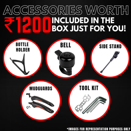 FitTrip Dominator 29 Inch MTB Cycle for Men | 21 SPD Shimano Gearset | Zoom Lockout Suspension | Clarks Dual Disk Brakes | Dual Tone Paintjob with Crystals | Unisex (Rouge Red) 