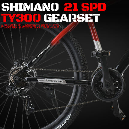 FitTrip Dominator 29 Inch MTB Cycle for Men | 21 SPD Shimano Gearset | Zoom Lockout Suspension | Clarks Dual Disk Brakes | Dual Tone Paintjob with Crystals | Unisex (Rouge Red) 