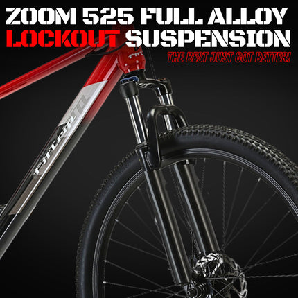 FitTrip Dominator 29 Inch MTB Cycle for Men | 21 SPD Shimano Gearset | Zoom Lockout Suspension | Clarks Dual Disk Brakes | Dual Tone Paintjob with Crystals | Unisex (Rouge Red) 