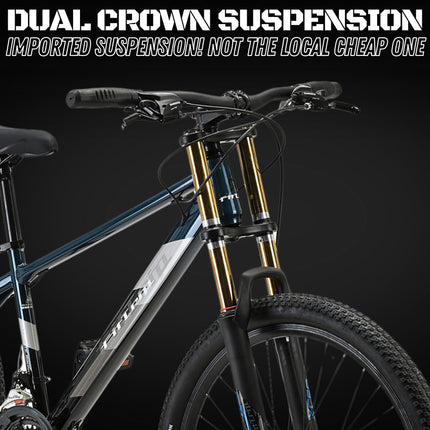 FitTrip Super Dominator 27.5T Stunt MTB | 21 SPD Shimano Gearset | DUALL Crown Suspension | Jak 7 Dual Disk Brakes | Dual Tone Paintjob with Crystals | Stunt Cycle (Mariana Teal Blue) 