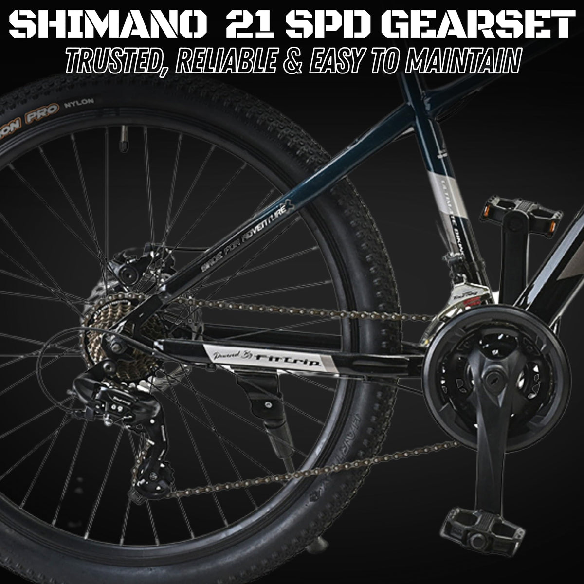 FitTrip Super Dominator 27.5T Stunt MTB | 21 SPD Shimano Gearset | DUALL Crown Suspension | Jak 7 Dual Disk Brakes | Dual Tone Paintjob with Crystals | Stunt Cycle (Mariana Teal Blue) 