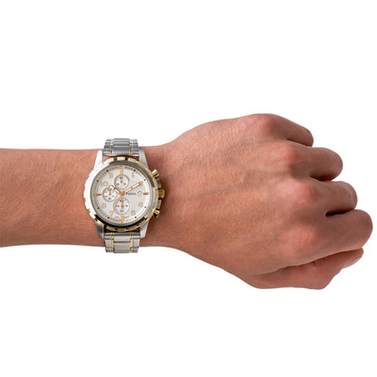 Fossil Analog White Dial Men's Watch-FS4795 Stainless Steel, Multicolor Strap 