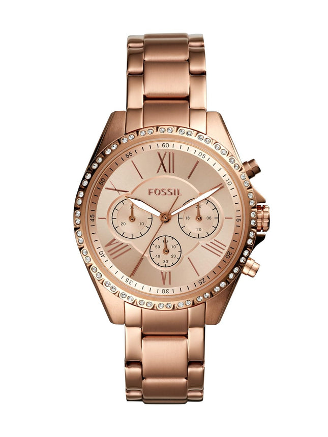 Fossil Modern Courier Stainless Steel Analog Women's Watch BQ3377 (Rose Gold Dial Rose Gold Colored Strap) 