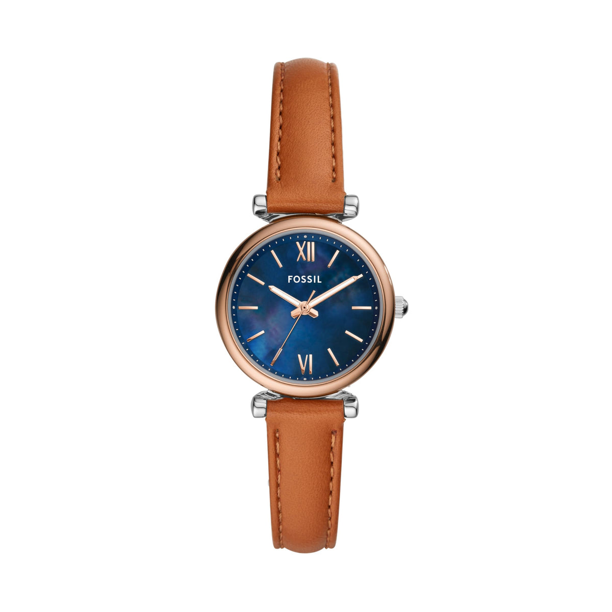 Fossil Women Leather Carlie Mini Analog Blue Dial Watch-Es4701, Band Color-Brown 
