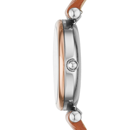 Fossil Women Leather Carlie Mini Analog Blue Dial Watch-Es4701, Band Color-Brown 