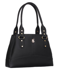 Fostelo Women's Vegan Leather Catlin Luxe Shoulder Bag | Ladies Purse Handbag (Black) (Large) 