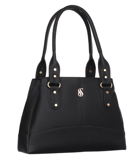 Fostelo Women's Vegan Leather Catlin Luxe Shoulder Bag | Ladies Purse Handbag (Black) (Large) 