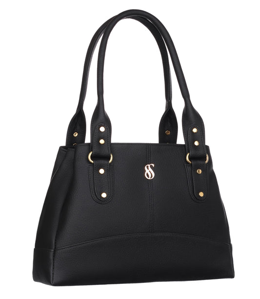 Fostelo Women's Vegan Leather Catlin Luxe Shoulder Bag | Ladies Purse Handbag (Black) (Large) 