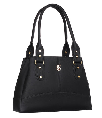 Fostelo Women's Vegan Leather Catlin Luxe Shoulder Bag | Ladies Purse Handbag (Black) (Large) 