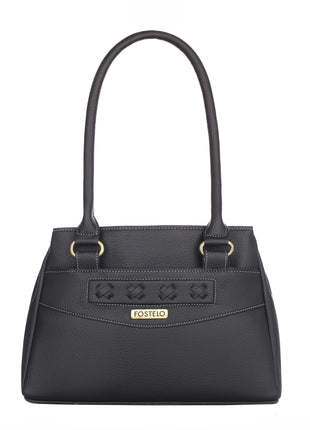 Fostelo Women's Vegan Leather Maria Handbag Shoulder Hobo Bag Ladies Purse (Black) (Large) 