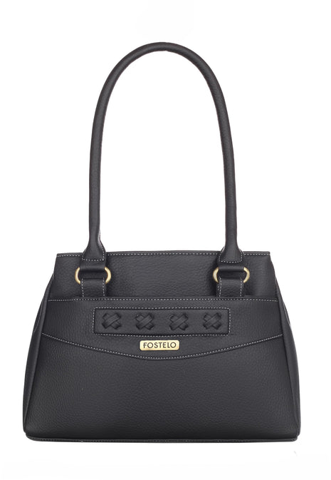 Fostelo Women's Vegan Leather Maria Handbag Shoulder Hobo Bag Ladies Purse (Black) (Large) 