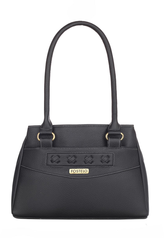 Fostelo Women's Vegan Leather Maria Handbag Shoulder Hobo Bag Ladies Purse (Black) (Large) 