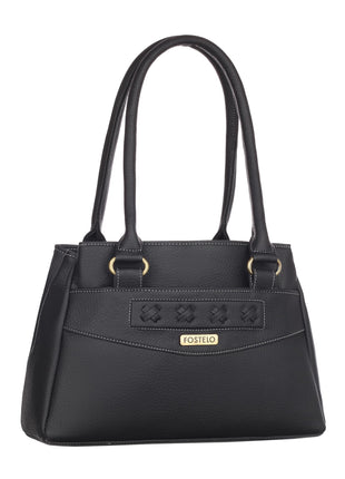 Fostelo Women's Vegan Leather Maria Handbag Shoulder Hobo Bag Ladies Purse (Black) (Large) 