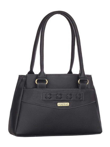 Fostelo Women's Vegan Leather Maria Handbag Shoulder Hobo Bag Ladies Purse (Black) (Large) 