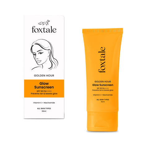 Foxtale SPF 50 Vitamin C Glow Sunscreen with PA++++ & Niacinamide | Lightweight | Fast Absorbing | UVA and UVB Filters | Prevents Tanning | No White Cast | Non-Greasy | For Men & Women | All Skin Types | 50 Ml 