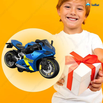 FunBlast Bike Toy for Kids – Motorcycle Toy for Kids, Friction Powered Bike Toy, Motorcycle Toy for Kids, Boys, Realistic Bike Toy, Toy for 3+ Years Old Kids (Blue) 
